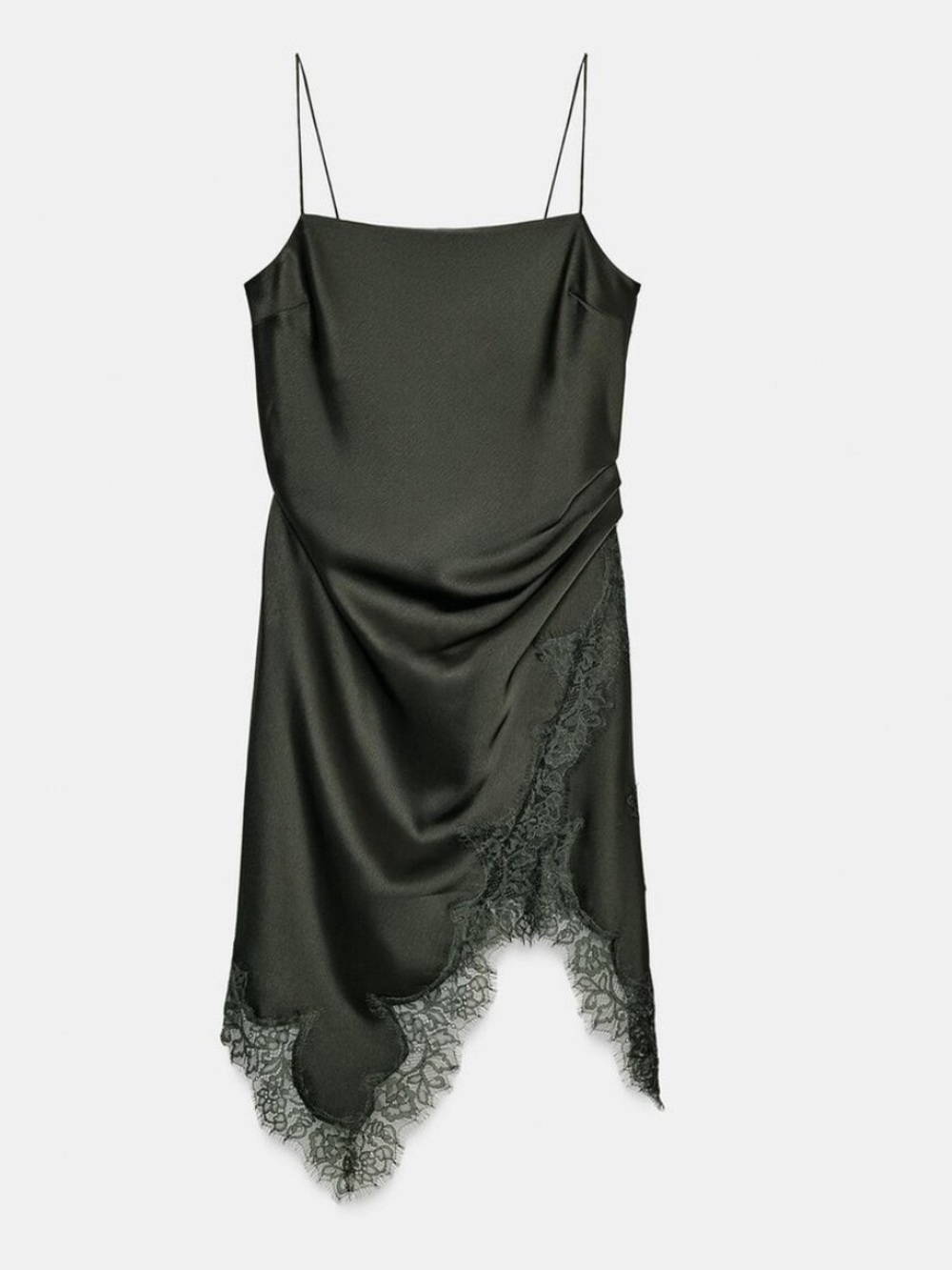 Zara NWT satin lace camisole dress dark green 5919/216 - Picture 3 of 5